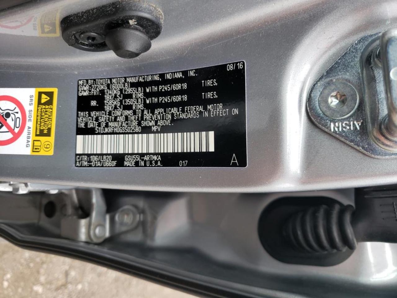 Photo 10 from auction – 2016 TOYOTA HIGHLANDER with VIN 5TDJKRFH0GS502580