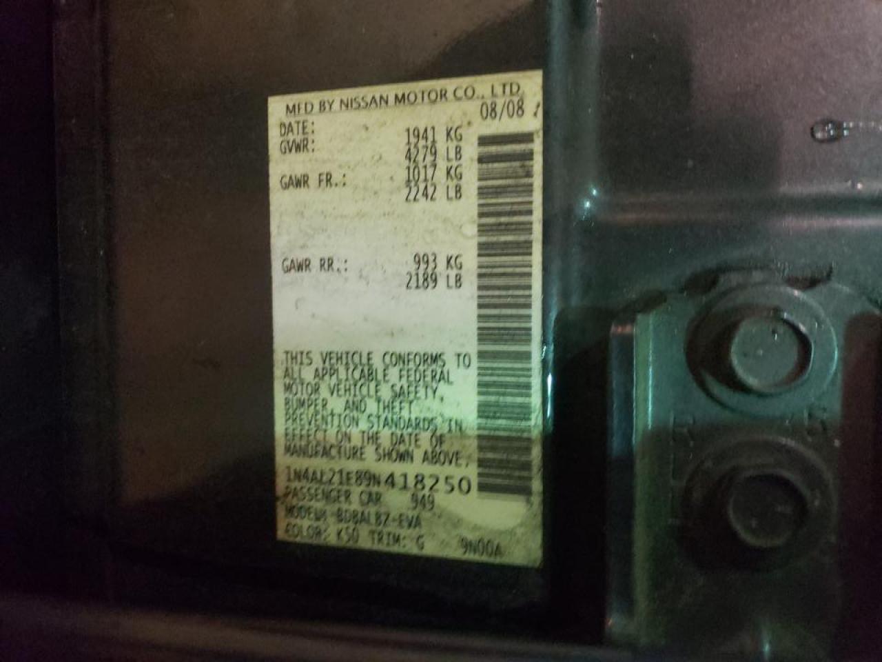 Photo 10 from auction – 2009 NISSAN ALTIMA 2.5 with VIN 1N4AL21E89N418250
