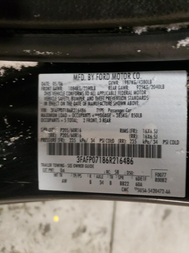 Photo 10 from auction – 2006 FORD FUSION SE with VIN 3FAFP07186R216486