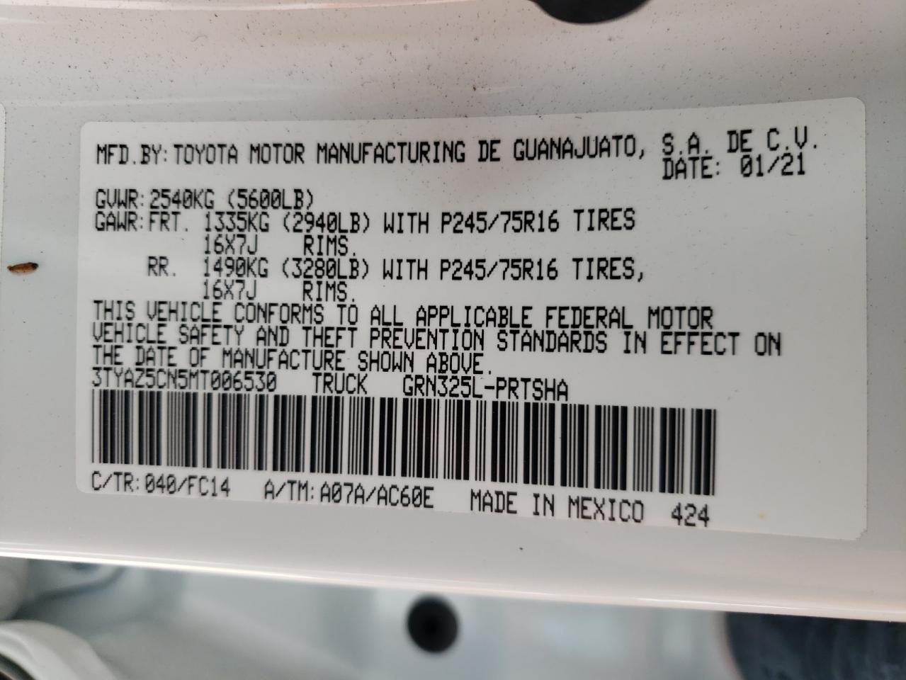 Photo 10 from auction – 2021 TOYOTA TACOMA DOU with VIN 3TYAZ5CN5MT006530