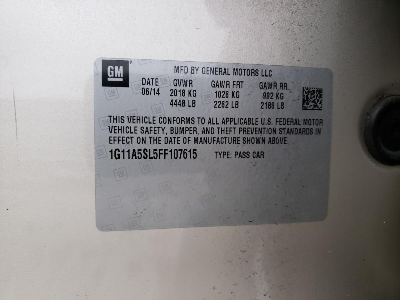 Photo 10 from auction – 2015 CHEVROLET MALIBU LS with VIN 1G11A5SL5FF107615