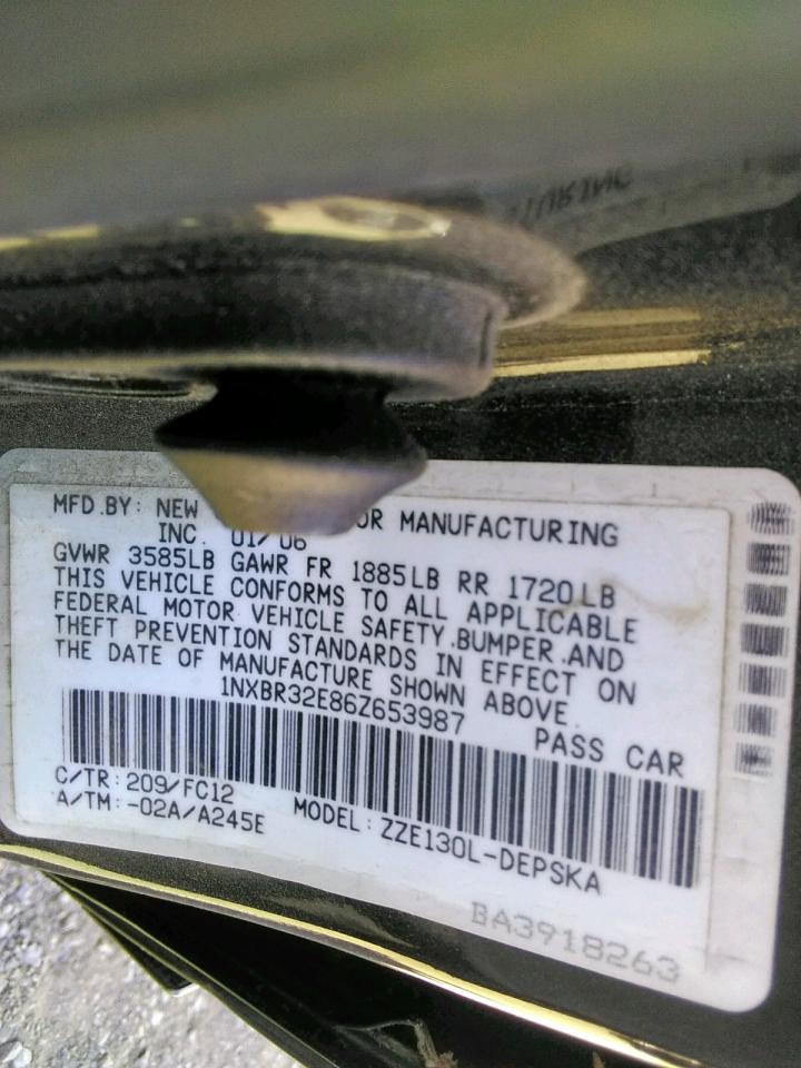 Photo 10 from auction – 2006 TOYOTA COROLLA with VIN 1NXBR32E86Z653987