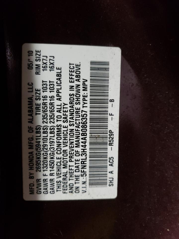 Photo 10 from auction – 2010 HONDA ODYSSEY EX with VIN 5FNRL3H44AB086357