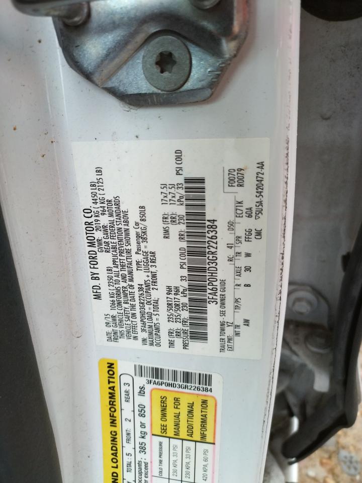 Photo 10 from auction – 2016 FORD FUSION SE with VIN 3FA6P0HD3GR226384