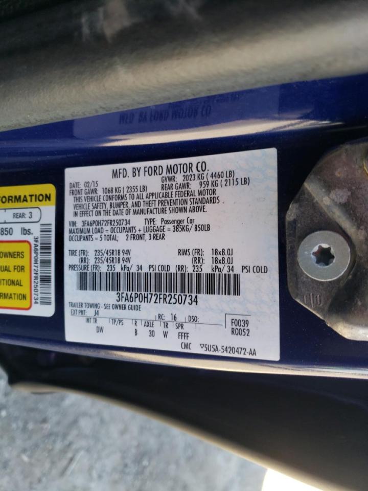 Photo 10 from auction – 2015 FORD FUSION SE with VIN 3FA6P0H72FR250734
