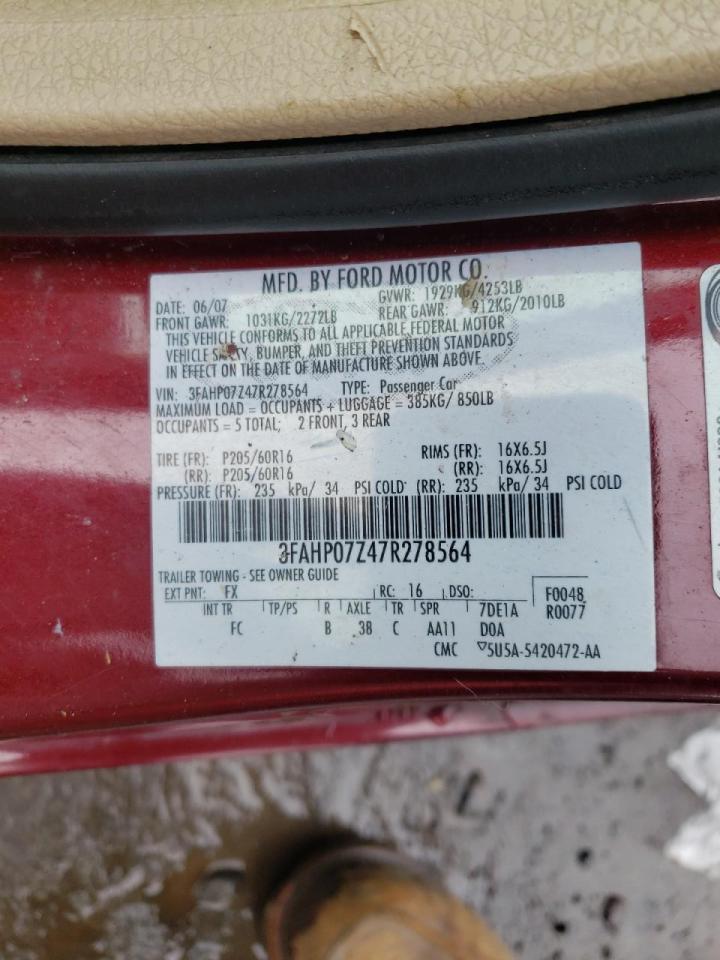 Photo 10 from auction – 2007 FORD FUSION SE with VIN 3FAHP07Z47R278564