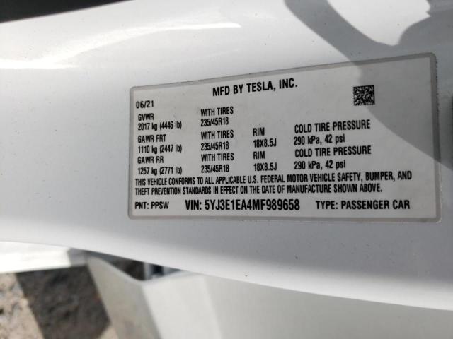 Photo 10 from auction – 2021 TESLA MODEL 3 with VIN 5YJ3E1EA4MF989658