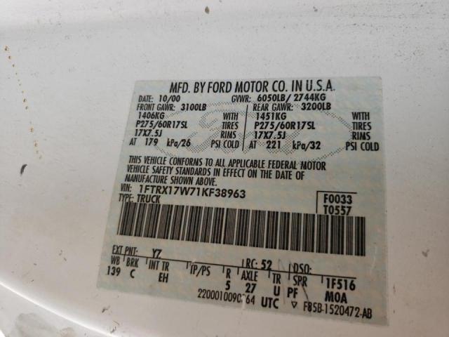 صورة رقم 10 من المزاد - 2001 FORD F150 مع VIN 1FTRX17W71KF38963