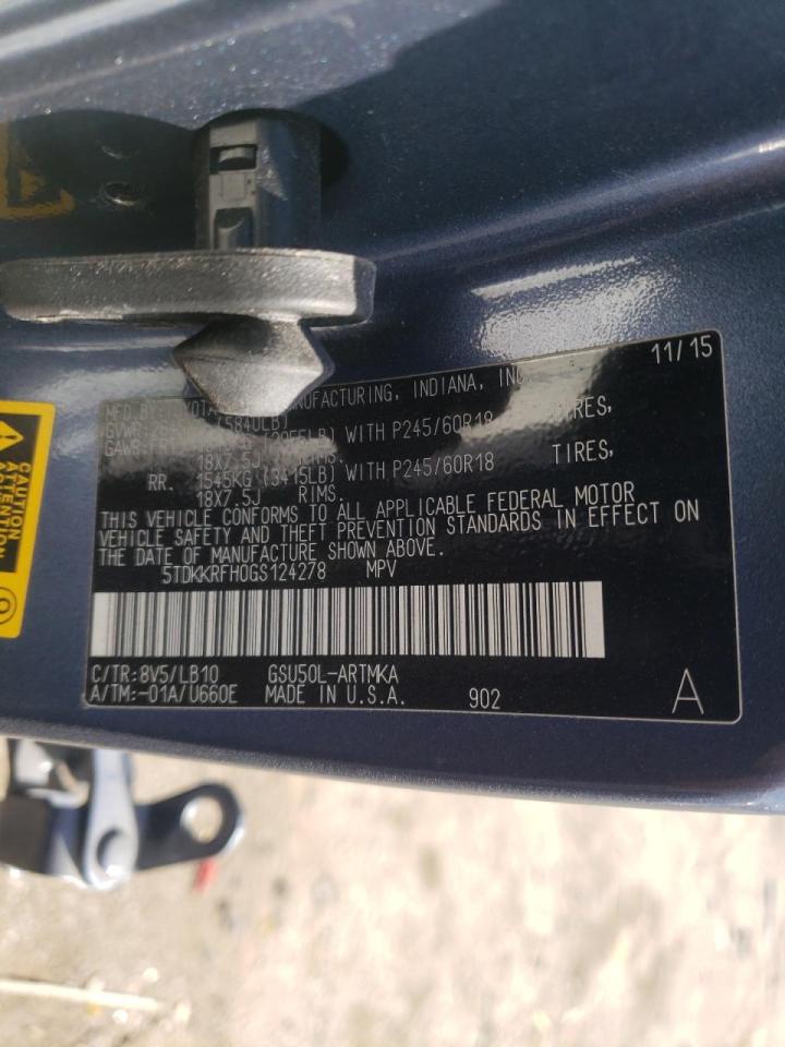 Photo 10 from auction – 2016 TOYOTA HIGHLANDER with VIN 5TDKKRFH0GS124278