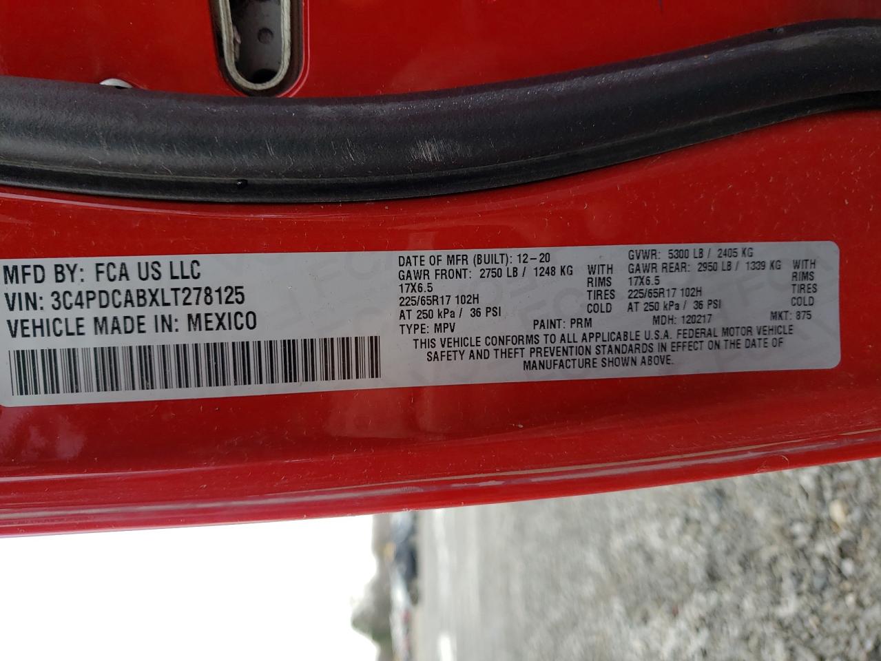 Photo 10 from auction – 2020 DODGE JOURNEY SE with VIN 3C4PDCABXLT278125