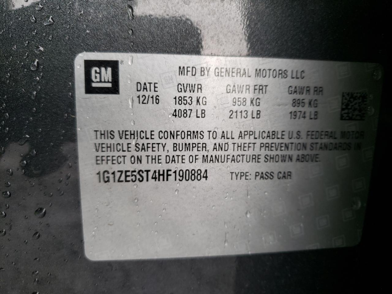 Photo 10 from auction – 2017 CHEVROLET MALIBU LT with VIN 1G1ZE5ST4HF190884