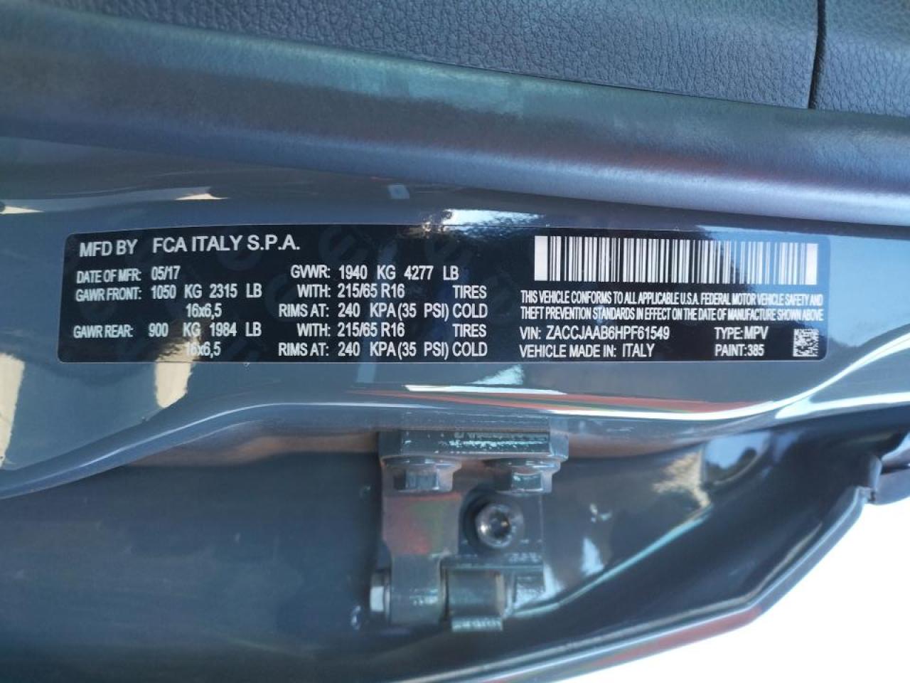 Photo 10 from auction – 2017 JEEP RENEGADE S with VIN ZACCJAAB6HPF61549