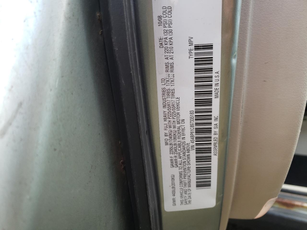 Photo 10 from auction – 2009 SUBARU OUTBACK 2. with VIN 4S4BP61C897335183