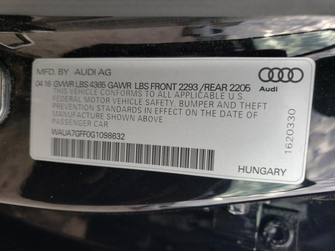 Photo 10 from auction – 2016 AUDI A3 PREMIUM with VIN WAUA7GFF0G1098632