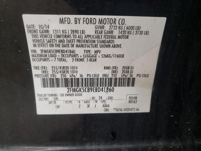 Photo 10 from auction – 2014 FORD FLEX SEL with VIN 2FMGK5C89EBD41860
