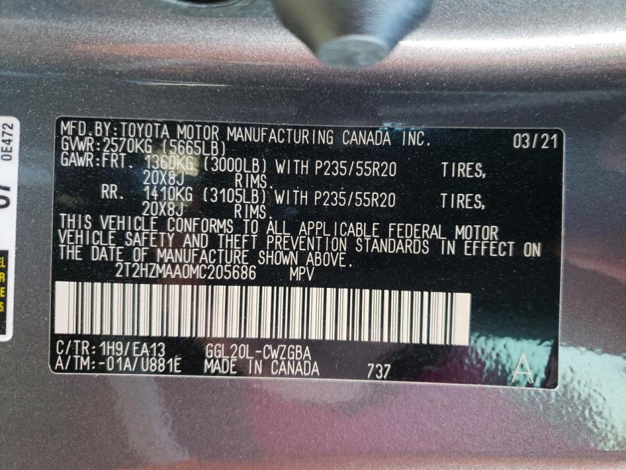 Photo 10 from auction – 2021 LEXUS RX 350 with VIN 2T2HZMAA0MC205686