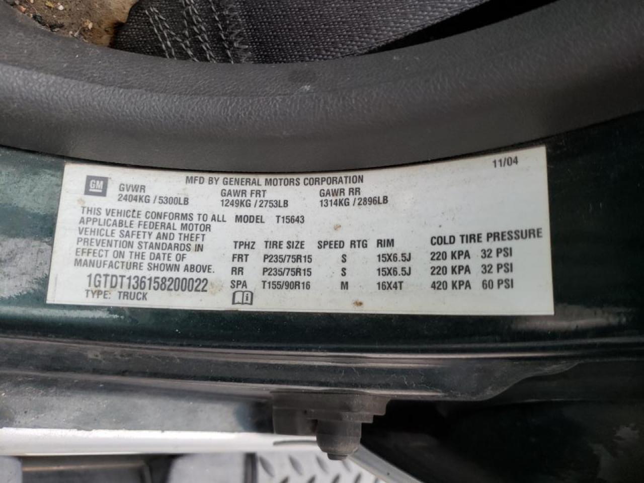 Photo 10 from auction – 2005 GMC CANYON with VIN 1GTDT136158200022