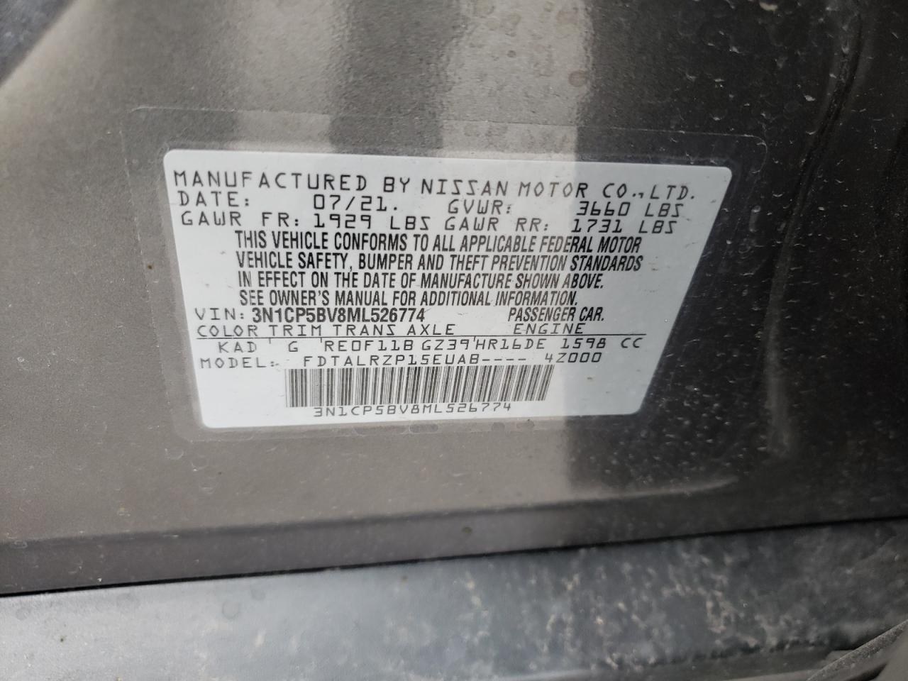 Photo 10 from auction – 2021 NISSAN KICKS S with VIN 3N1CP5BV8ML526774