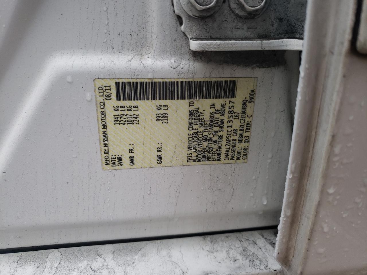 Фото 10 с аукциона – 2012 NISSAN ALTIMA BAS с VIN 1N4AL2AP5CC135857