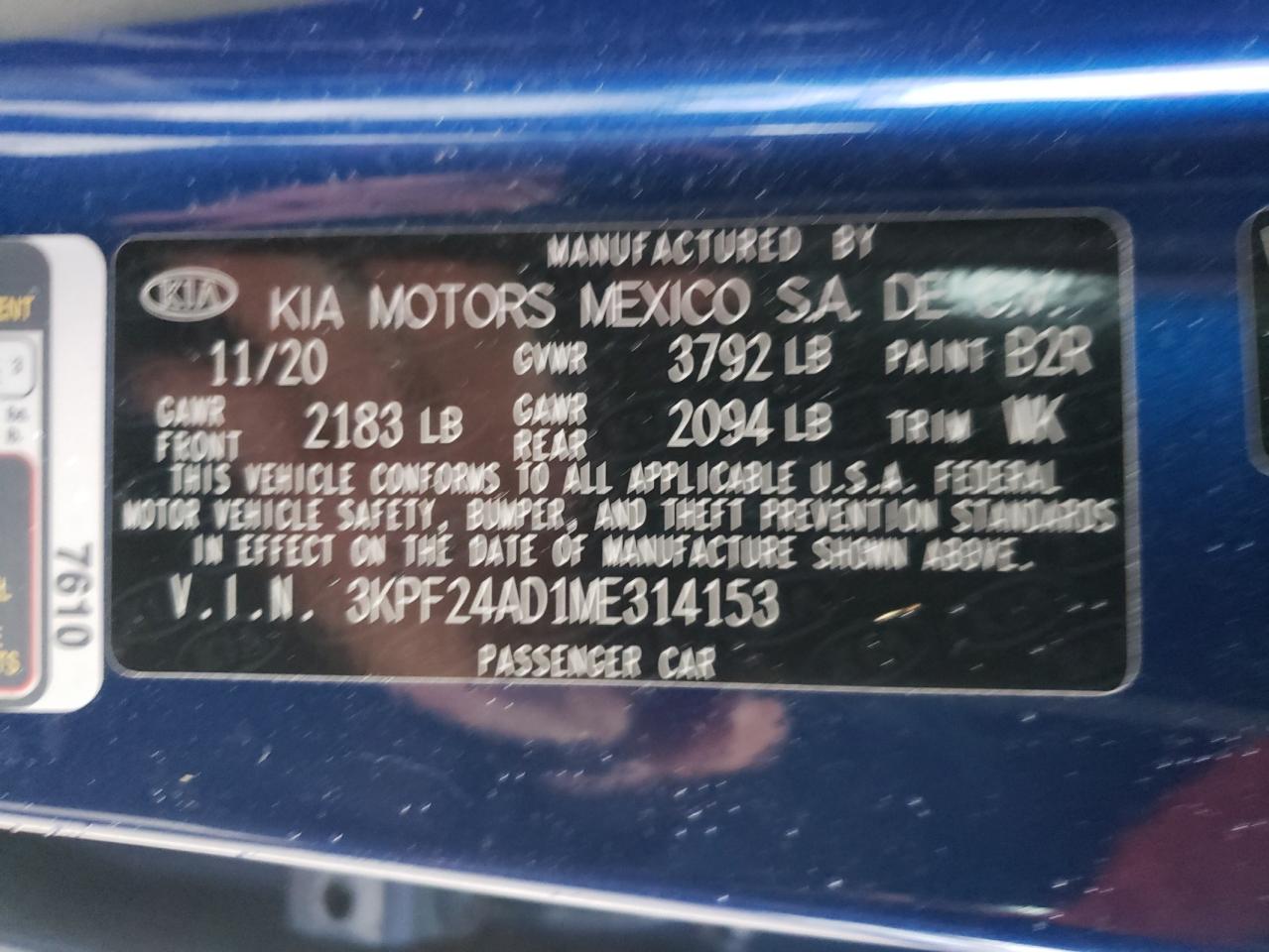 Photo 10 from auction – 2021 KIA FORTE FE with VIN 3KPF24AD1ME314153