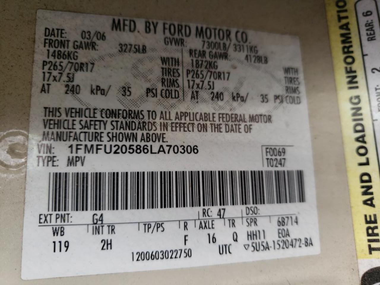 Photo 10 from auction – 2006 FORD EXPEDITION with VIN 1FMFU20586LA70306