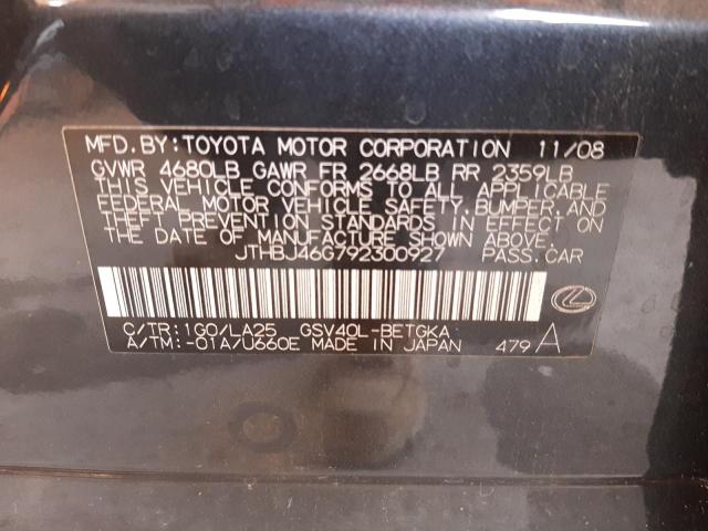 Photo 10 from auction – 2009 LEXUS ES 350 with VIN JTHBJ46G792300927