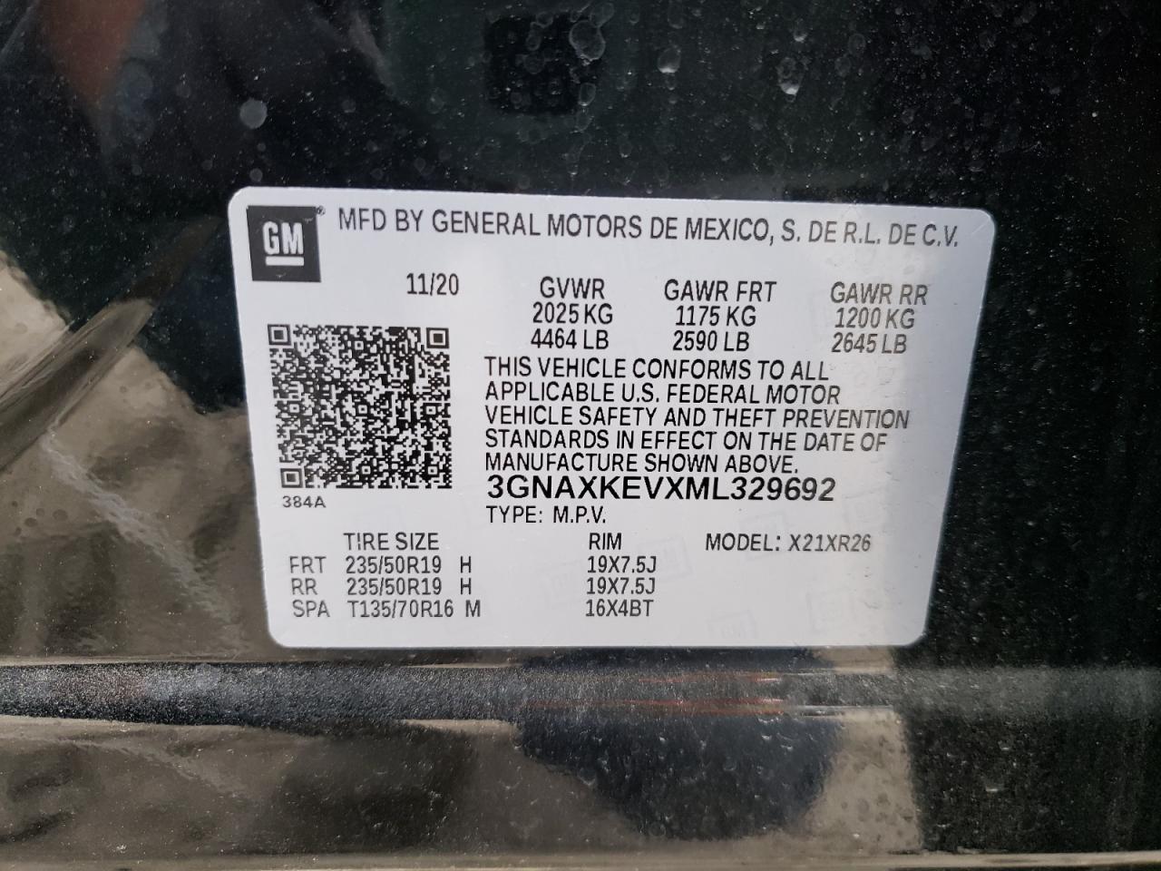 Photo 10 from auction – 2021 CHEVROLET EQUINOX LT with VIN 3GNAXKEVXML329692