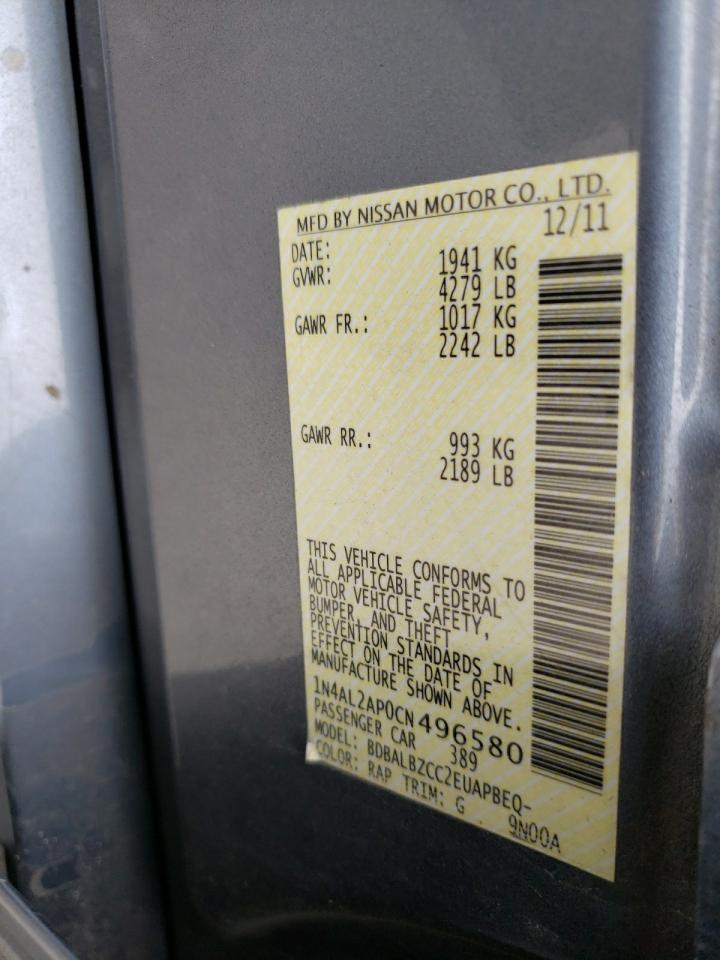 Photo 10 from auction – 2012 NISSAN ALTIMA BAS with VIN 1N4AL2AP0CN496580