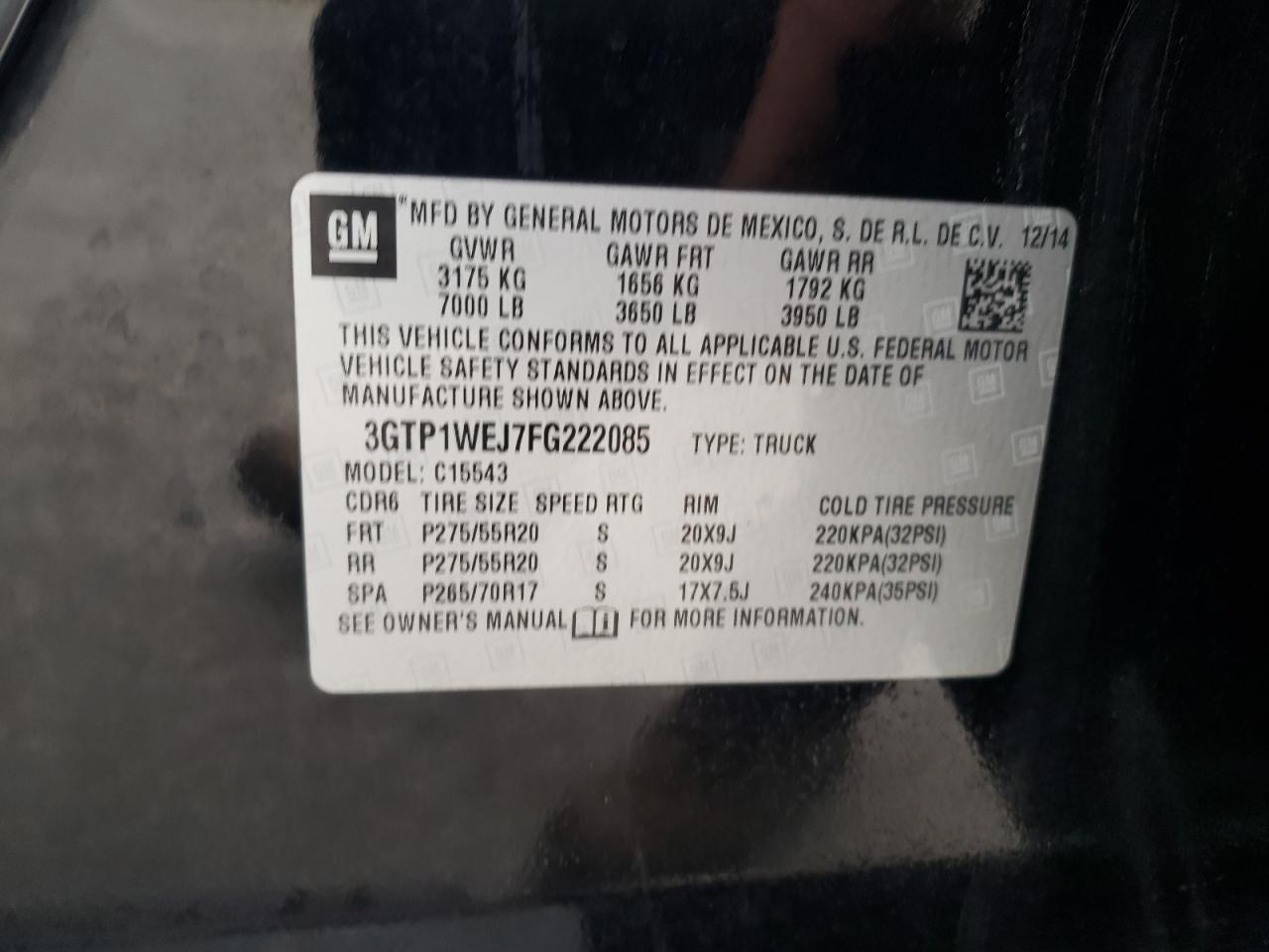 Photo 10 from auction – 2015 GMC SIERRA C15 with VIN 3GTP1WEJ7FG222085