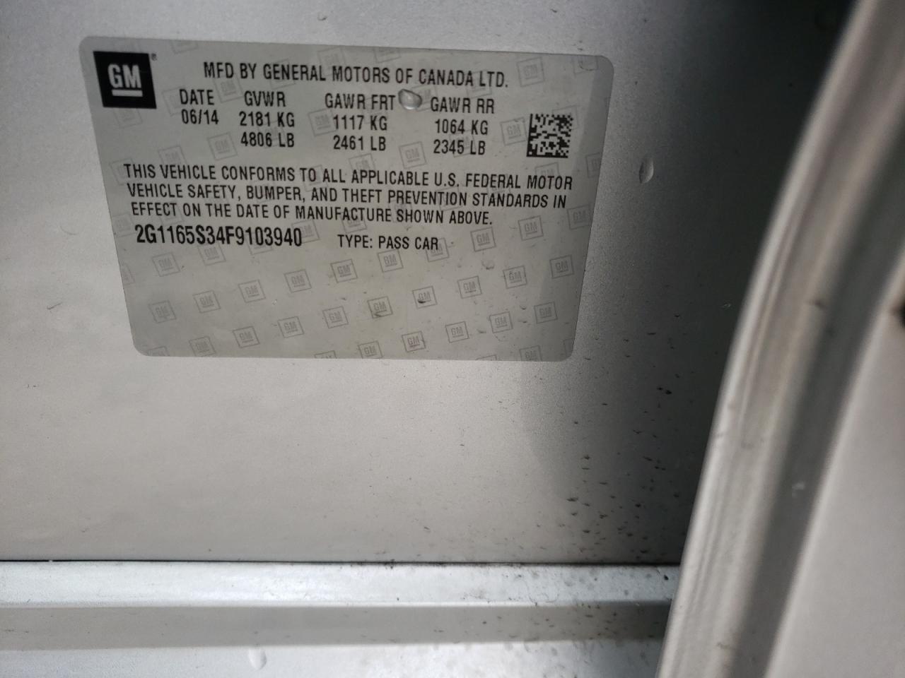 Photo 10 from auction – 2015 CHEVROLET IMPALA LTZ with VIN 2G1165S34F9103940