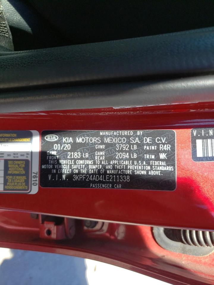 Photo 10 from auction – 2020 KIA FORTE FE with VIN 3KPF24AD4LE211338
