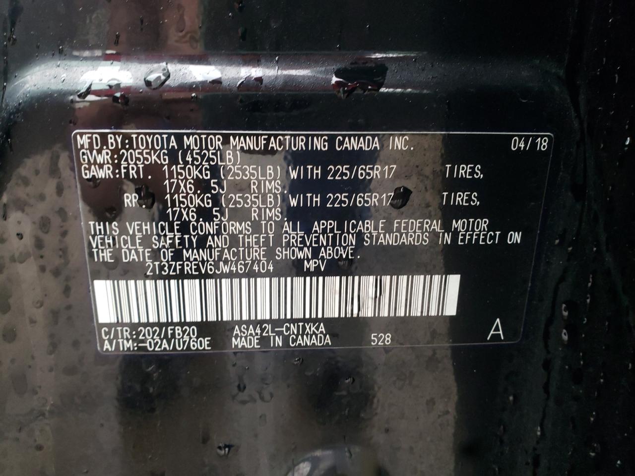 Photo 10 from auction – 2018 TOYOTA RAV4 LE with VIN 2T3ZFREV6JW467404