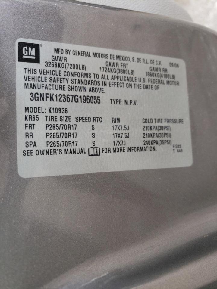 Photo 10 from auction – 2007 CHEVROLET AVALANCHE with VIN 3GNFK12367G196055