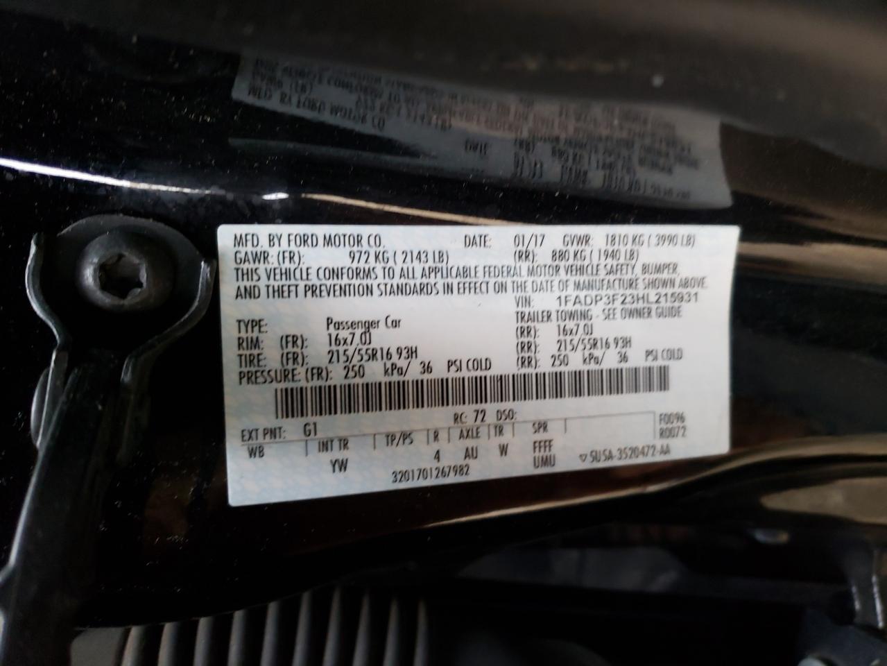 Photo 10 from auction – 2017 FORD FOCUS SE with VIN 1FADP3F23HL215931