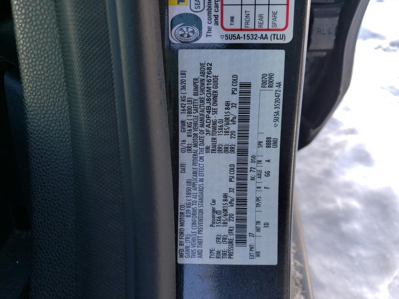 Photo 10 from auction – 2016 FORD FIESTA SE with VIN 3FADP4BJ8GM167682