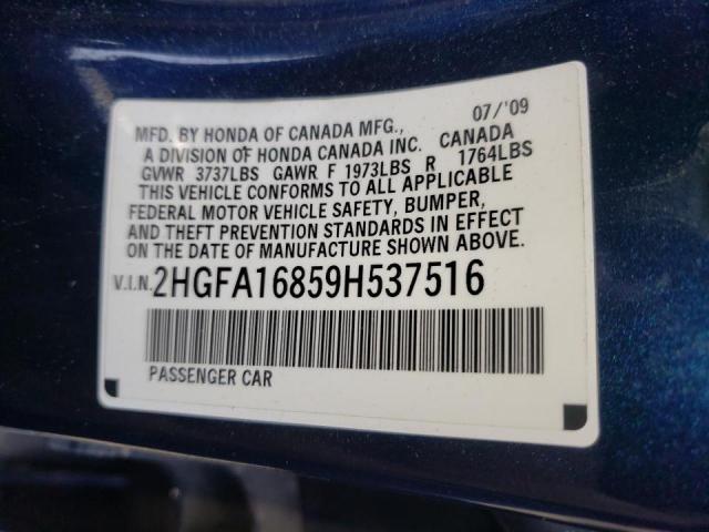 Photo 10 from auction – 2009 HONDA CIVIC EX with VIN 2HGFA16859H537516