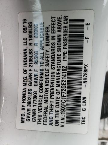 Photo 10 from auction – 2016 HONDA CIVIC EXL with VIN 19XFC1F72GE214162
