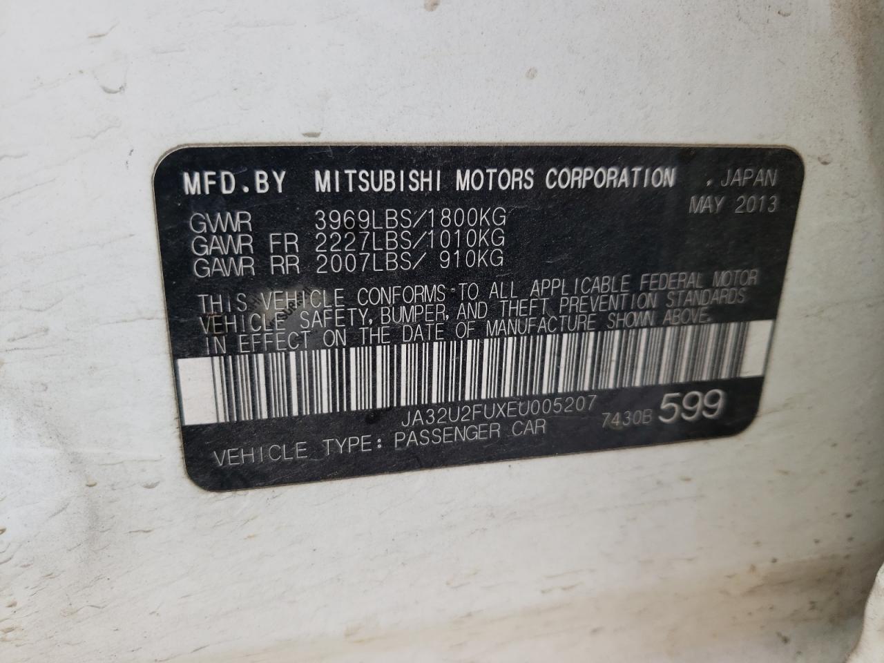 Photo 10 from auction – 2014 MITSUBISHI LANCER ES/ with VIN JA32U2FUXEU005207