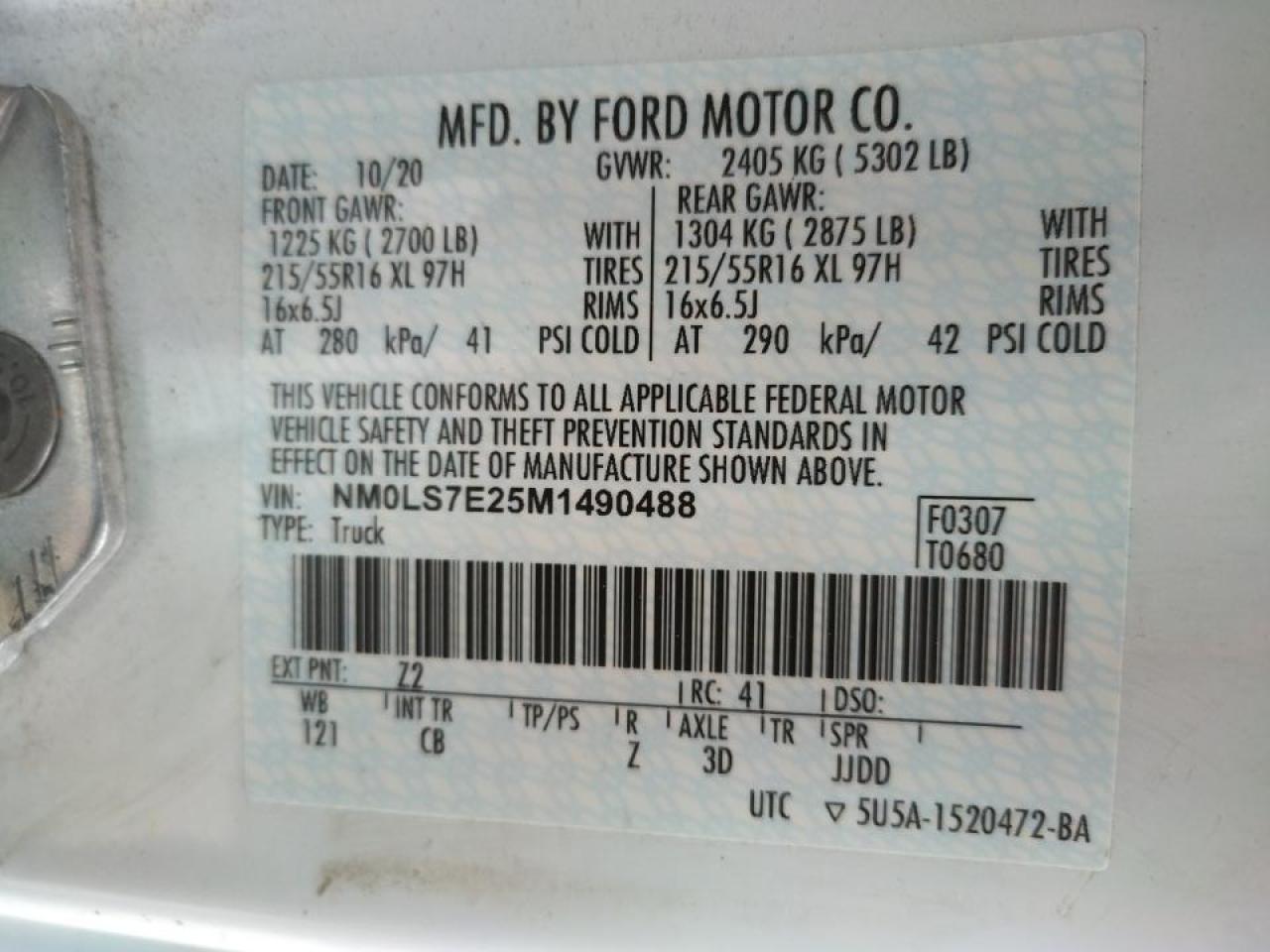 Photo 10 from auction – 2021 FORD TRANSIT CO with VIN NM0LS7E25M1490488