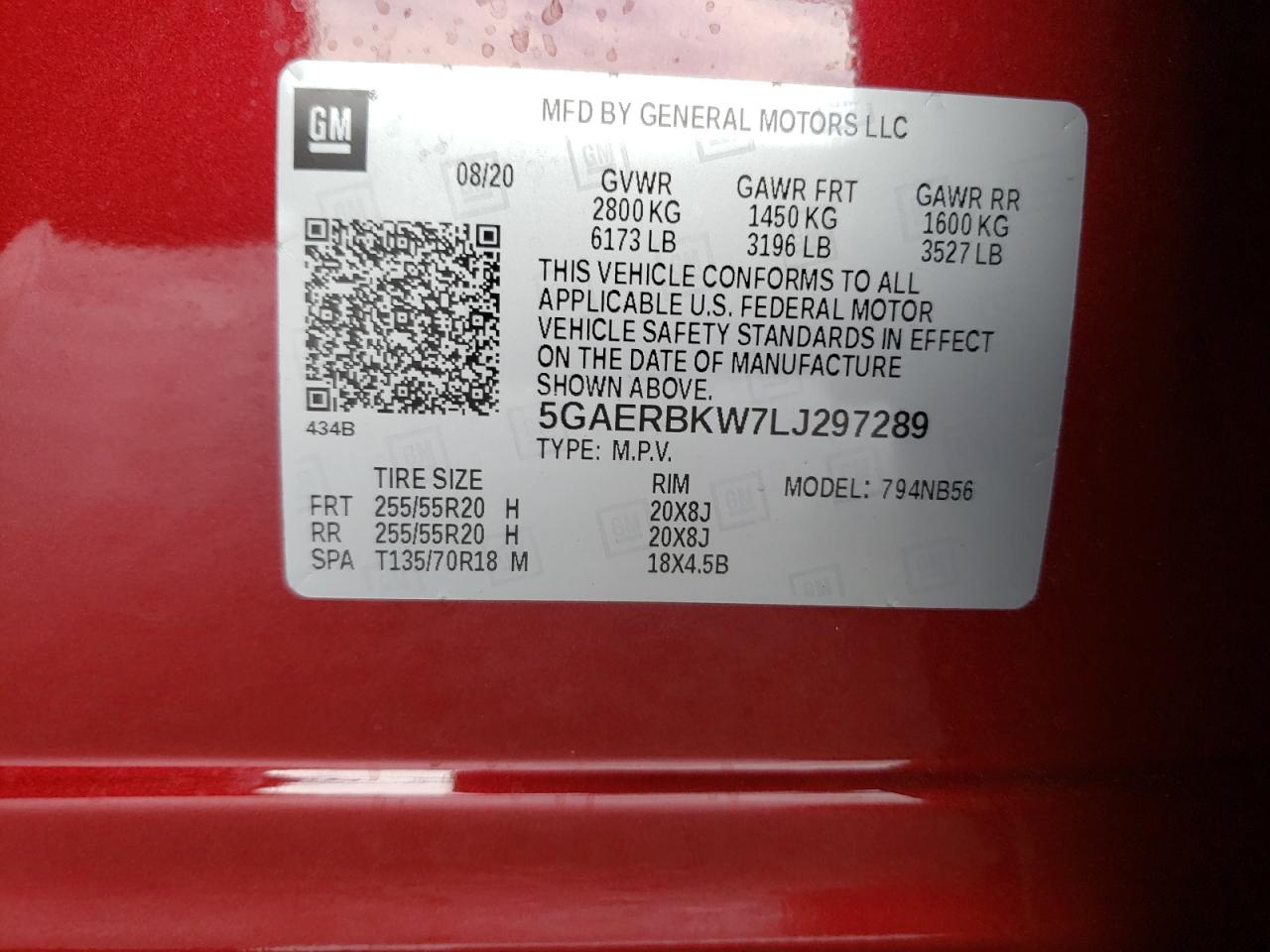 Photo 10 from auction – 2020 BUICK ENCLAVE ES with VIN 5GAERBKW7LJ297289