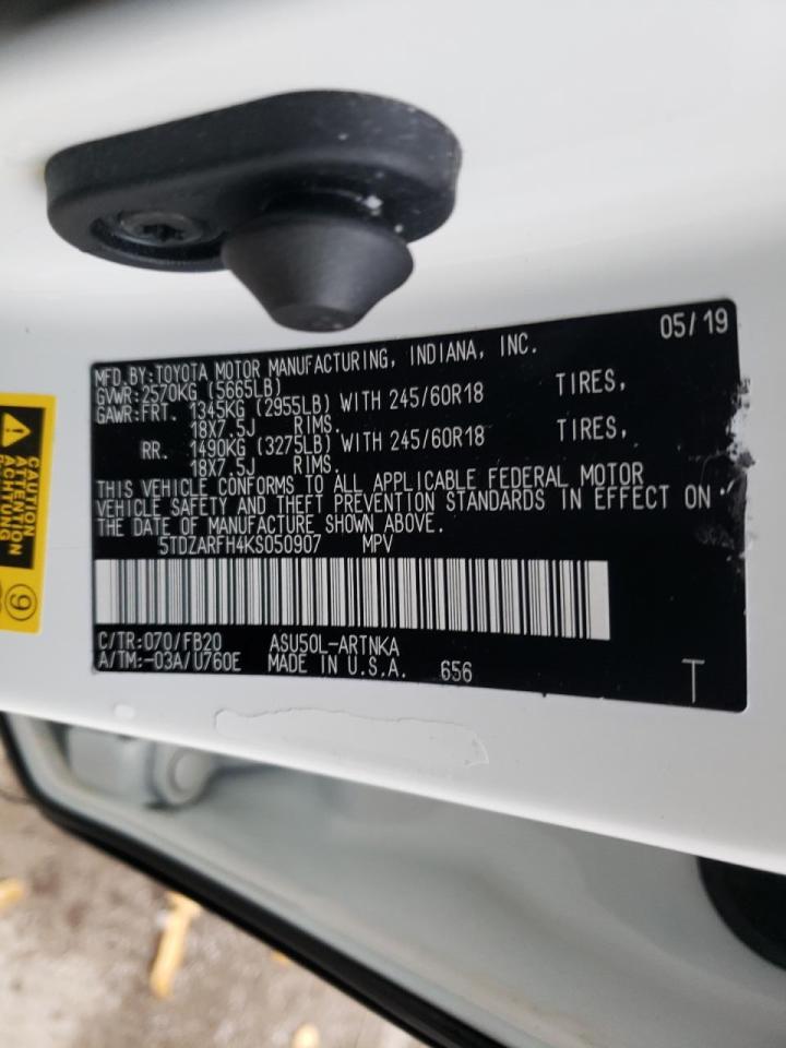 Photo 10 from auction – 2019 TOYOTA HIGHLANDER with VIN 5TDZARFH4KS050907