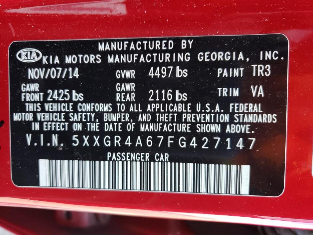 Photo 10 from auction – 2015 KIA OPTIMA SX with VIN 5XXGR4A67FG427147