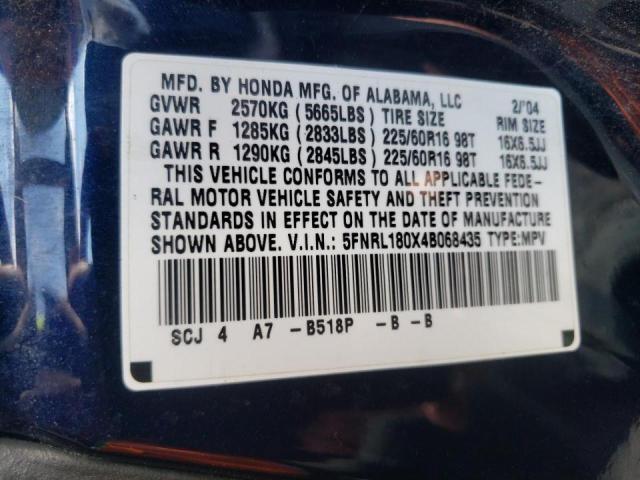 Photo 10 from auction – 2004 HONDA ODYSSEY EX with VIN 5FNRL180X4B068435