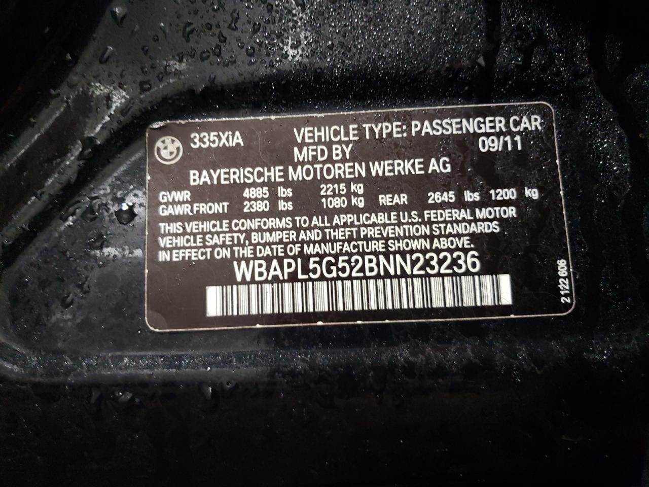Photo 10 from auction – 2011 BMW 335 XI with VIN WBAPL5G52BNN23236