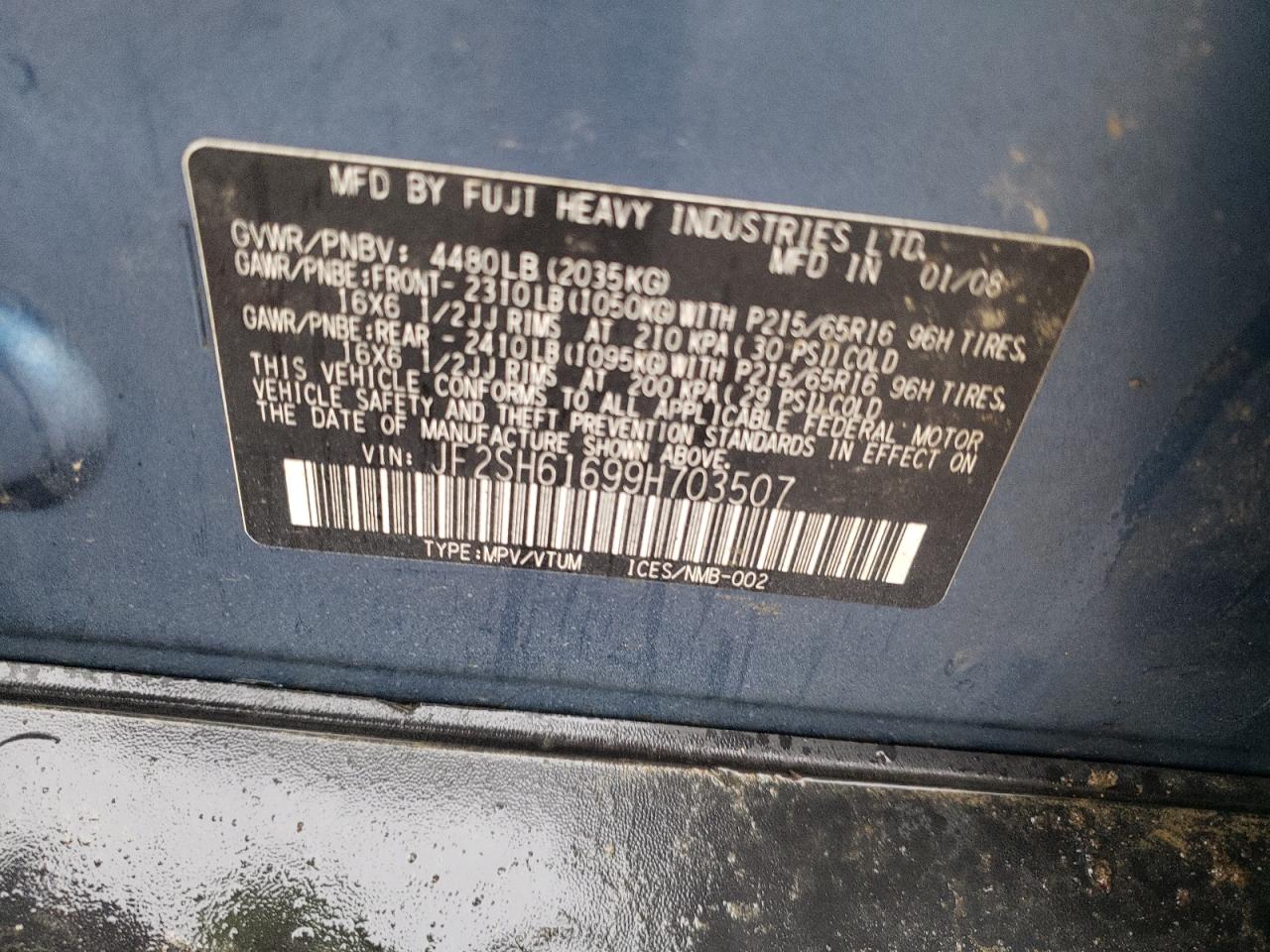 Photo 10 from auction – 2009 SUBARU FORESTER 2 with VIN JF2SH61699H703507