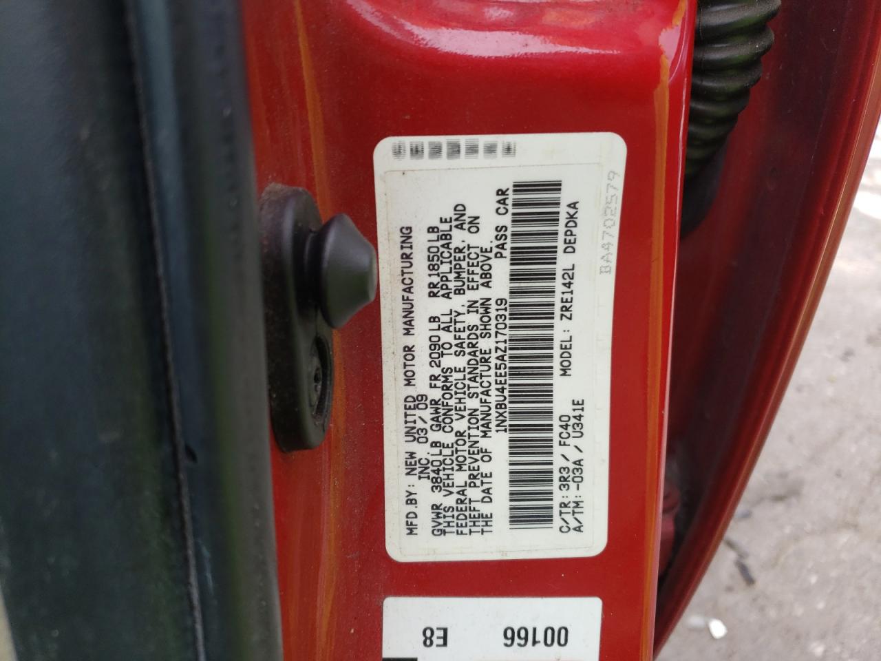 Photo 10 from auction – 2010 TOYOTA COROLLA BA with VIN 1NXBU4EE5AZ170319