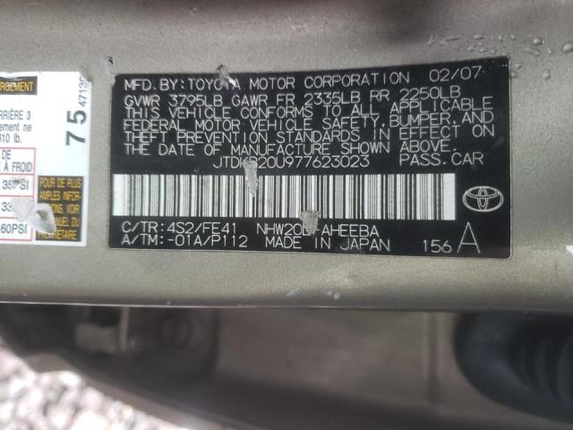 Photo 10 from auction – 2007 TOYOTA PRIUS with VIN JTDKB20U977623023