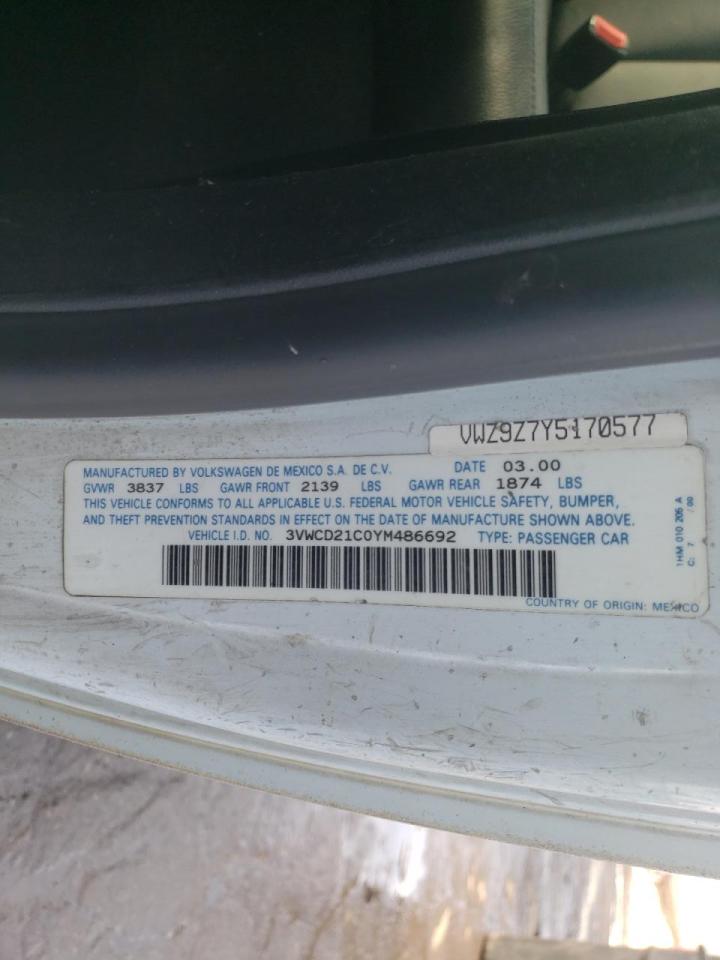 Photo 10 from auction – 2000 VOLKSWAGEN BEETLE with VIN 3VWCD21C0YM486692