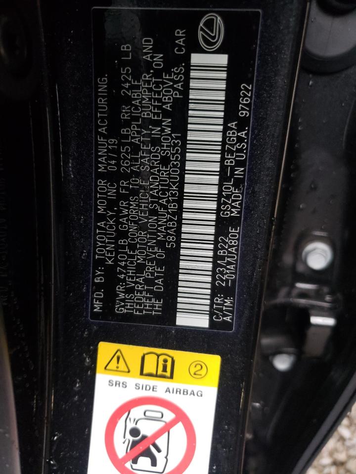 Photo 10 from auction – 2019 LEXUS ES 350 with VIN 58ABZ1B13KU035531
