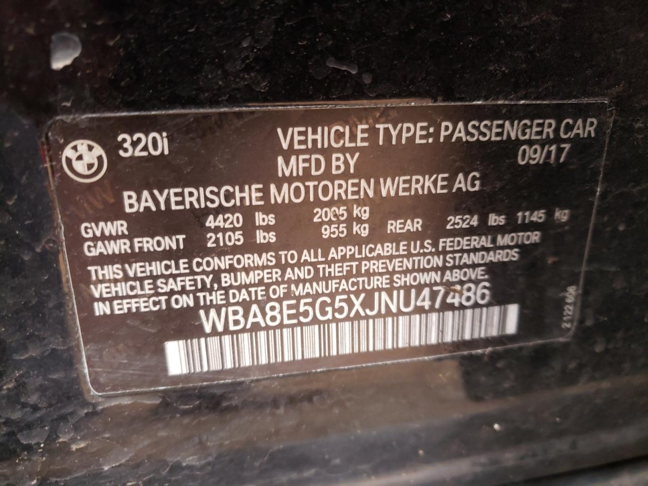Photo 10 from auction – 2018 BMW 320 XI with VIN WBA8E5G5XJNU47486